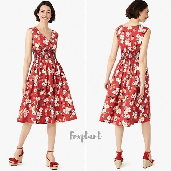 NWT‎ kate spade botanical garden poplin dress, Red floral print, size Large - Picture 1 of 15